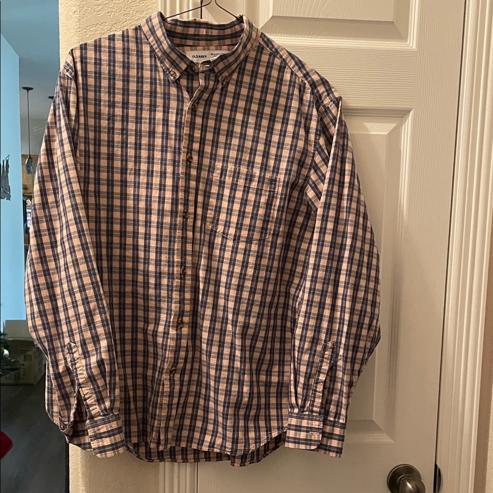 Old Navy The Classic Shirt Blue Checkered Shirt XL